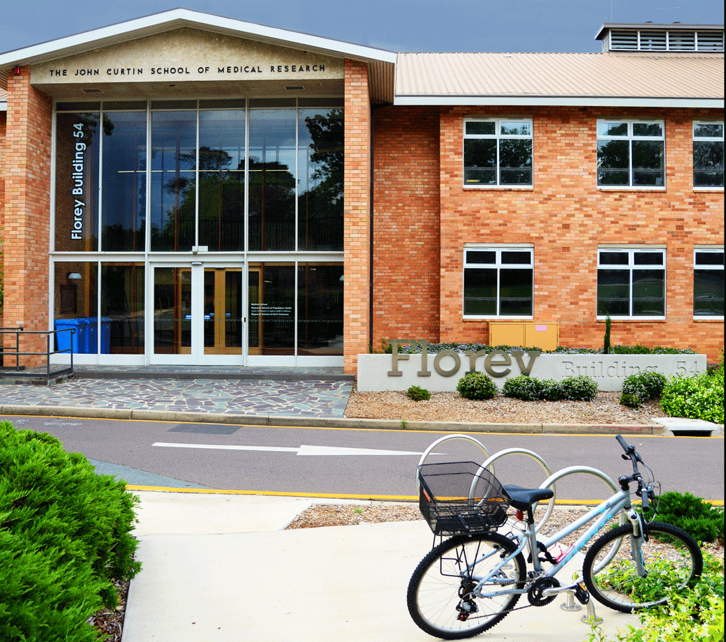Picture of the entrance and front facade of the restored ANU Florey Building