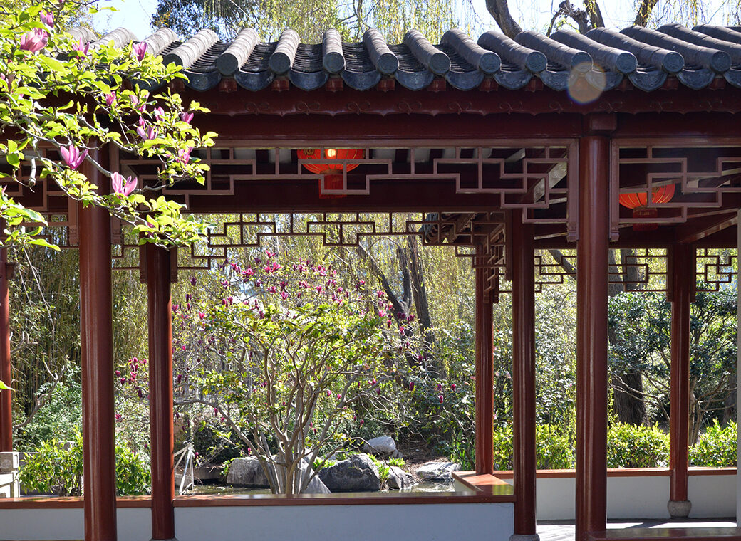 Porch and paved area in traditional gardens